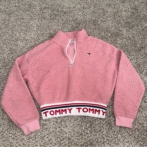 Tommy Hilfiger Pink Sherpa Cropped Quarter-Zip Sweatshirt